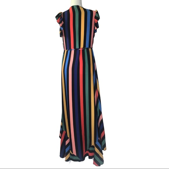 NWT Tyche Multi Color Striped Wrap Maxi Dress Sz M - Picture 3 of 16